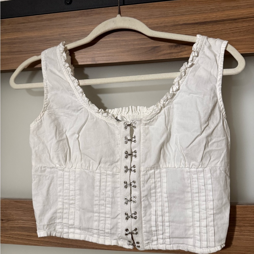 White Hook-Front Cropped Camisole